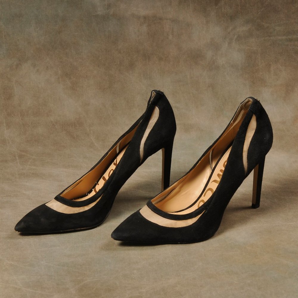 Sam Edelman, Black Suede, Mesh Cutout Heel, Size. 10 - Picture 4 of 9